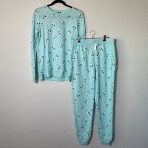 Cozy Zoe Light Blue Cat Print Pajama Set Sleepwear‎ XS Relaxed Casual Jogger